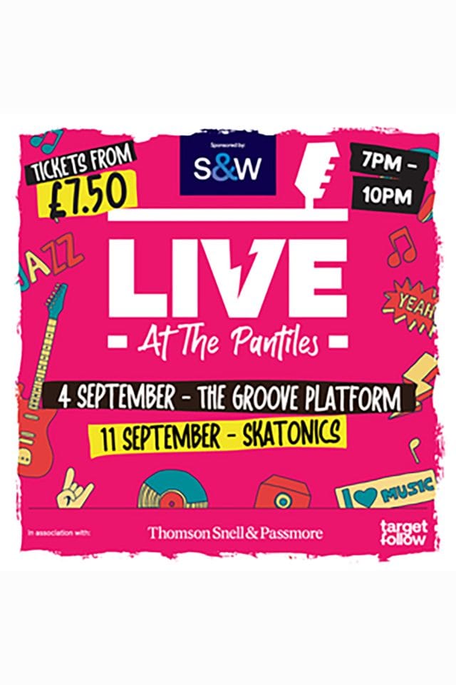 A vibrant live music performance at the historic bandstand during the Thursday night Live at The Pantiles summer event, viewed from the Essence dining terrace.